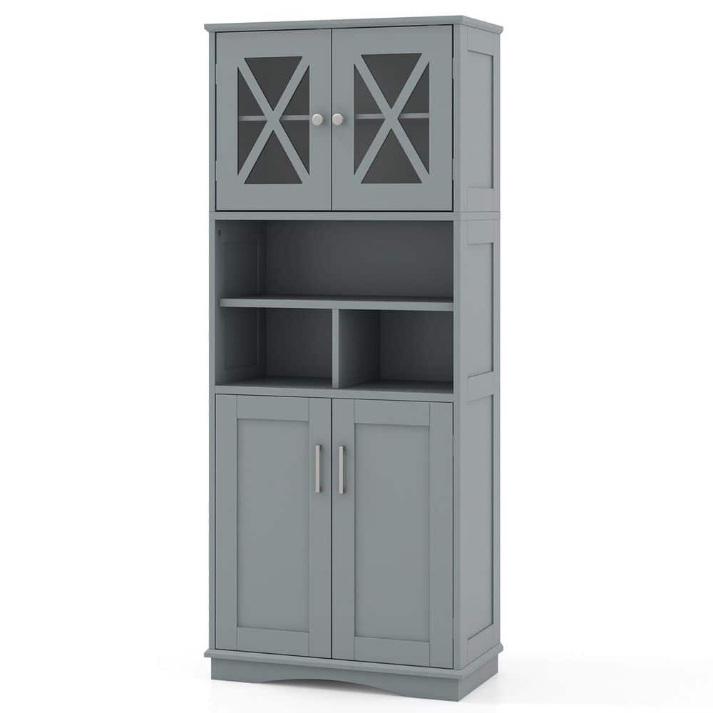 23.5 in. W x 12 in. D x 57 in. H Gray Linen Cabinet Large Floor Storage Cabinet with Acrylic Doors and 3 Cubes