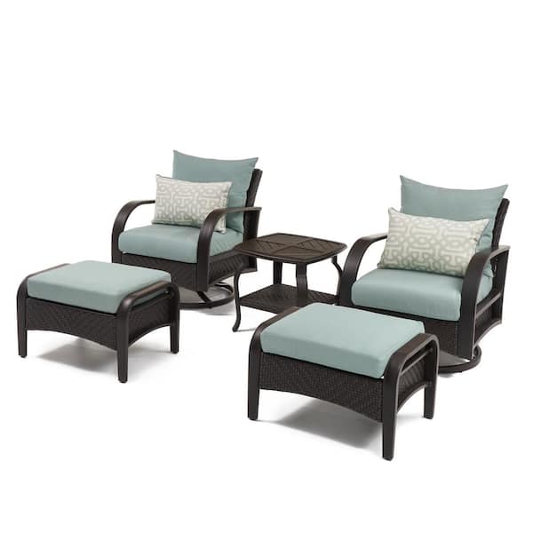 RST Brands Barcelo 5-Piece Motion Wicker Patio Deep Seating Conversation Set with Sunbrella Spa Blue Cushions