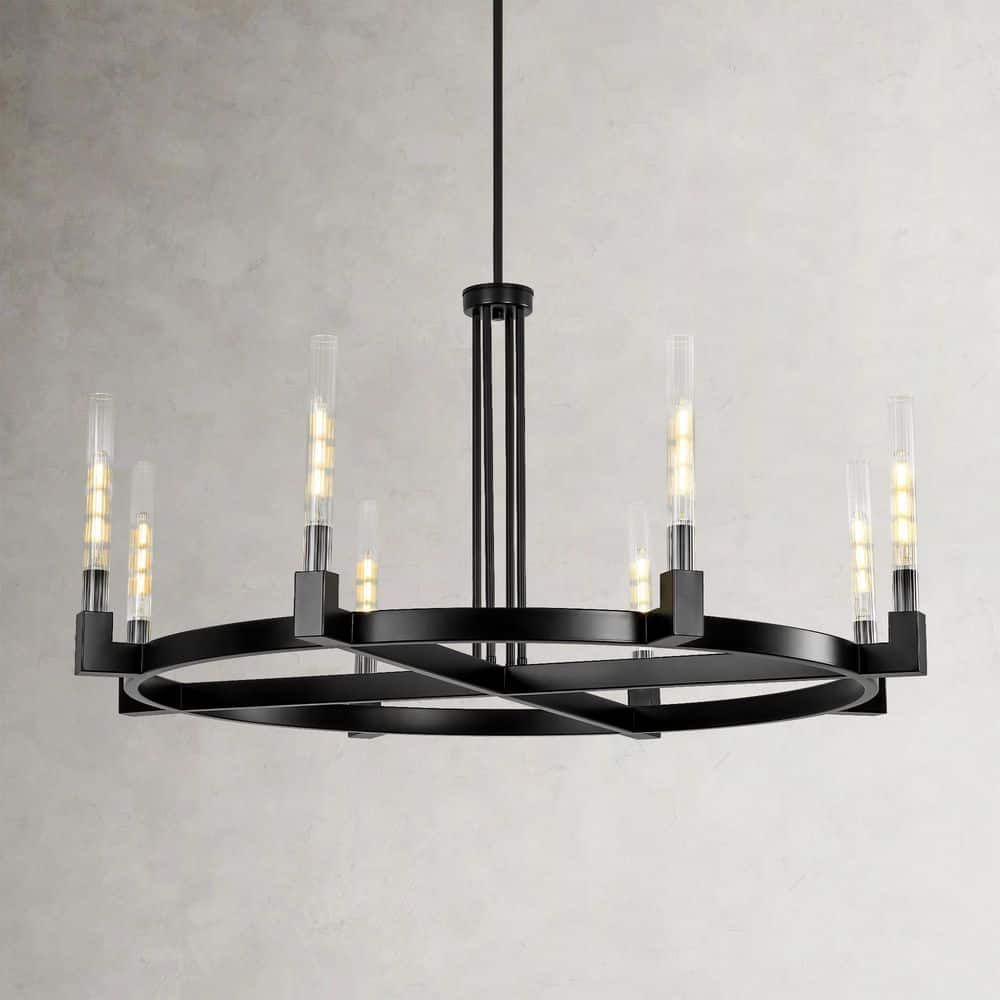 Rennnsan Lydia Black 8-Light Circular Cross Frame Chandelier