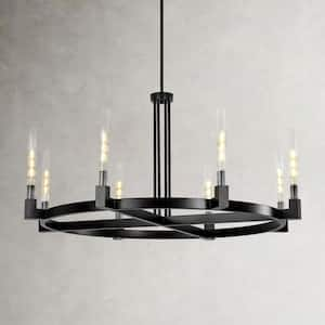 Lydia Black 8-Light Circular Cross Frame Chandelier with Ribbed Glass Tubes Shades