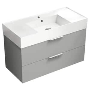 Derin 39.53 in. W x 18.11 in. D x 25.2 H Single Sink Wall Mounted Bathroom Vanity in Grey mist with White Ceramic Top