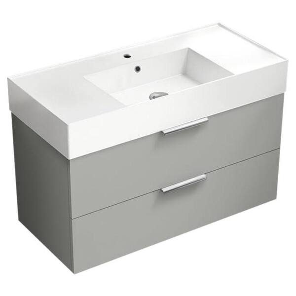 Nameeks Derin 39.53 in. W x 18.11 in. D x 25.2 H Single Sink Wall Mounted Bathroom Vanity in Grey mist with White Ceramic Top