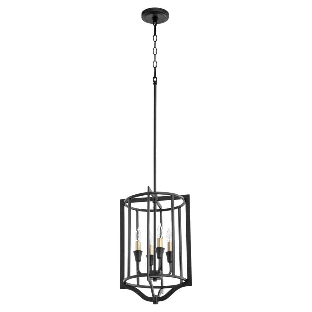 Noir Textured Black 4-Light Drum Pendant with Candelabra Base