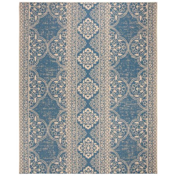 SAFAVIEH Beach House Cream/Blue 8 ft. x 10 ft. Floral Indoor/Outdoor ...