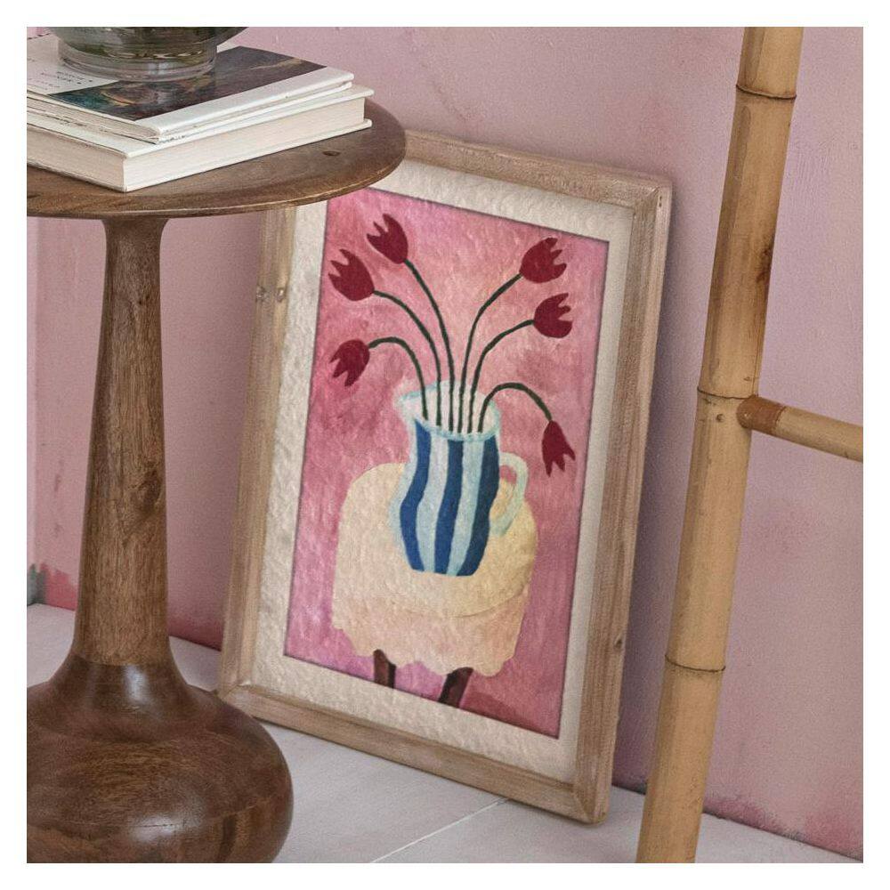 Brown Framed Floral Graphic Print on Textured Paper