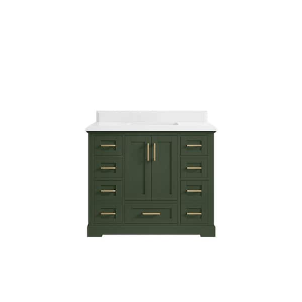 Willow Collections Boston 42 in. W x 22 in. D x 36 in. H Single Sink Bath Vanity in Pewter Green with 1.5 in. White Qt. Top