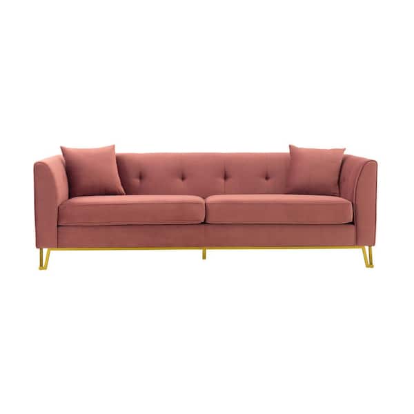 Armen Living Everest 90" W Blush/Gold Fabric Upholstered 3 Seater Sofa