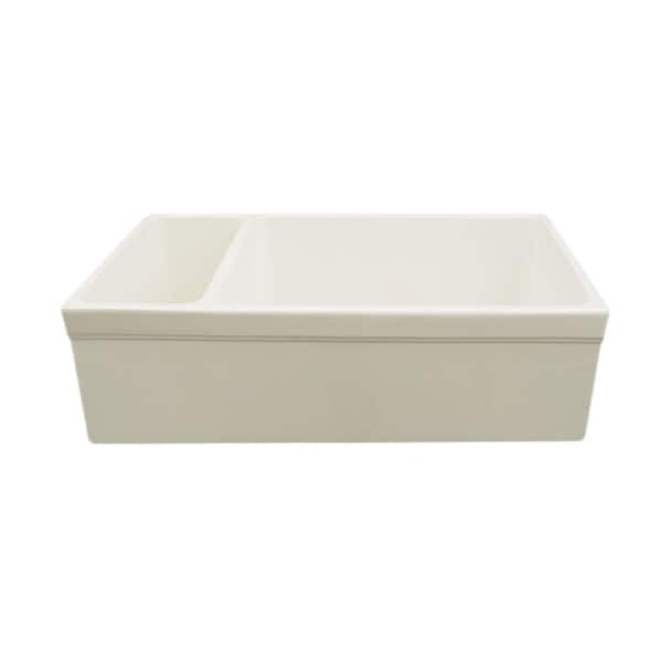 Whitehaus Collection Quatro Alcove Reversible Farmhaus Series Farmhouse Apron Front Fireclay 36 in. Double Bowl Kitchen Sink in Biscuit