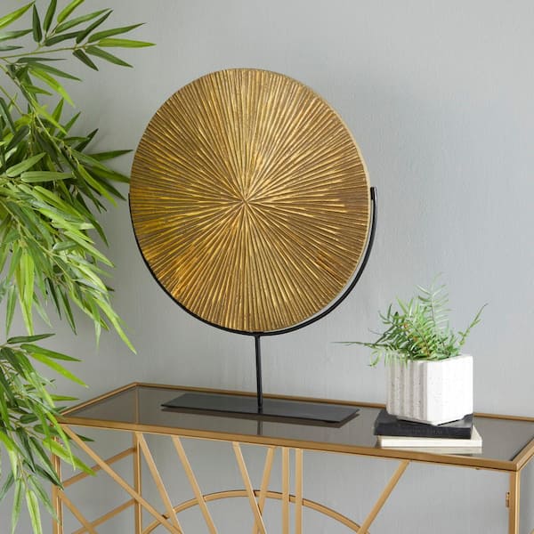 CosmoLiving by Cosmopolitan 4 in. x 23 in. Gold Wood Carved Starburst Sculpture with Stand