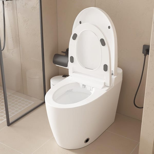 Elongated Bidet Toilet 1.28 GPF in White with Heated Seat, Adj. Temp, Air Dryer, Soft Close, Antibacteria