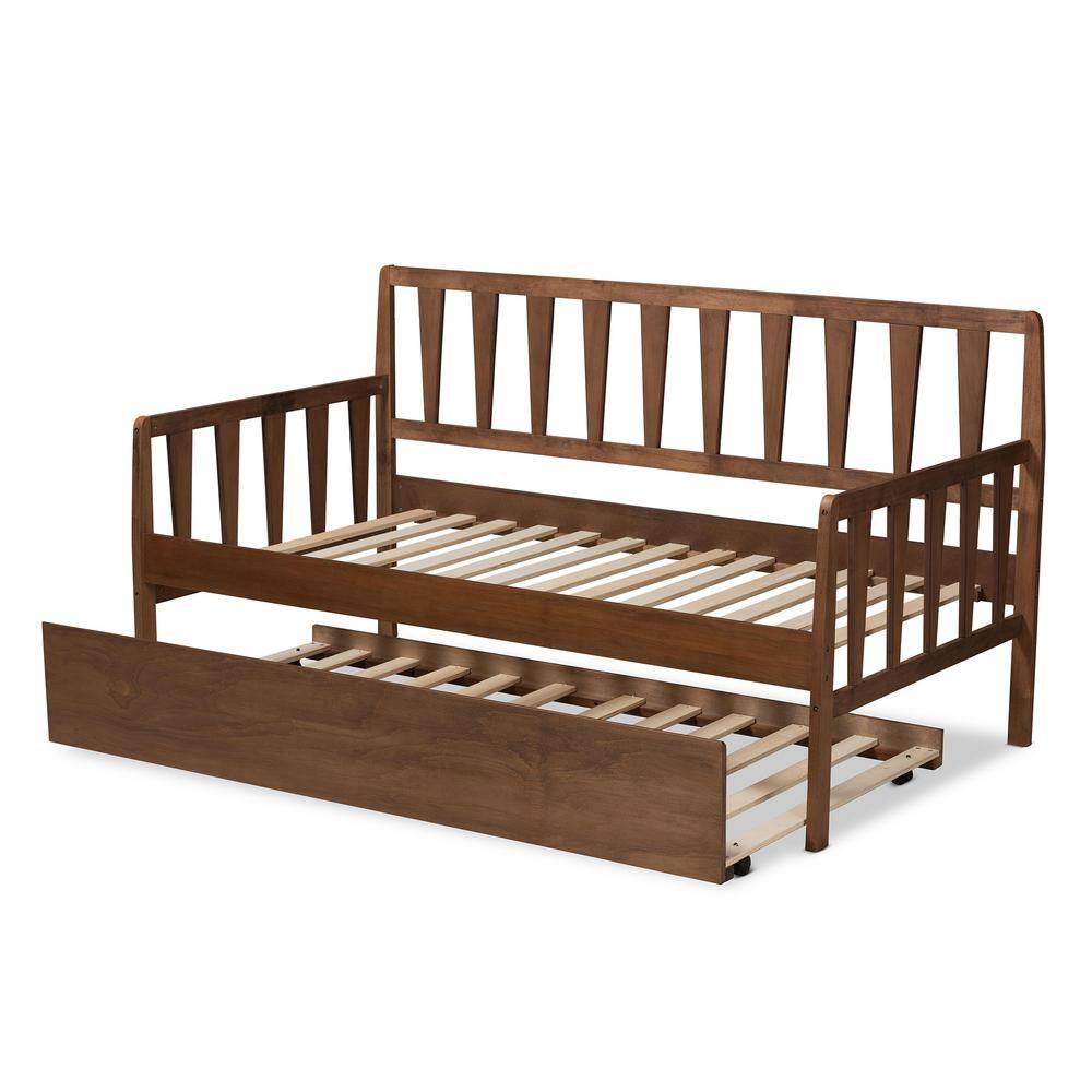 Walnut Twin Daybed with Roll-Out Trundle and Slatted Panels