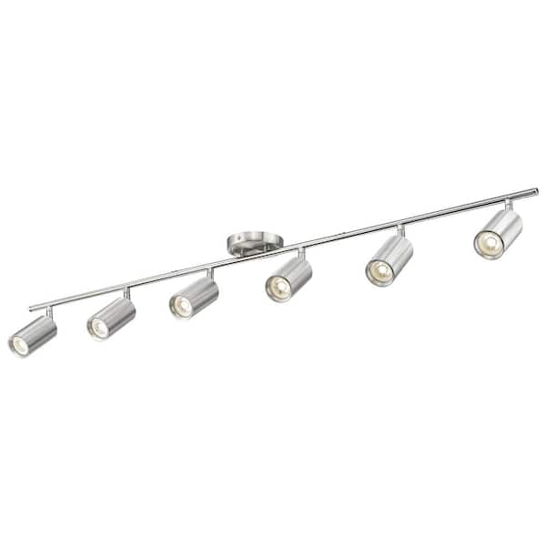 53 in 6 Light LED Track Lighting Kit Brushed Nickel with GU10 Bulbs 4000K Adjustable Heads Ceiling Mount