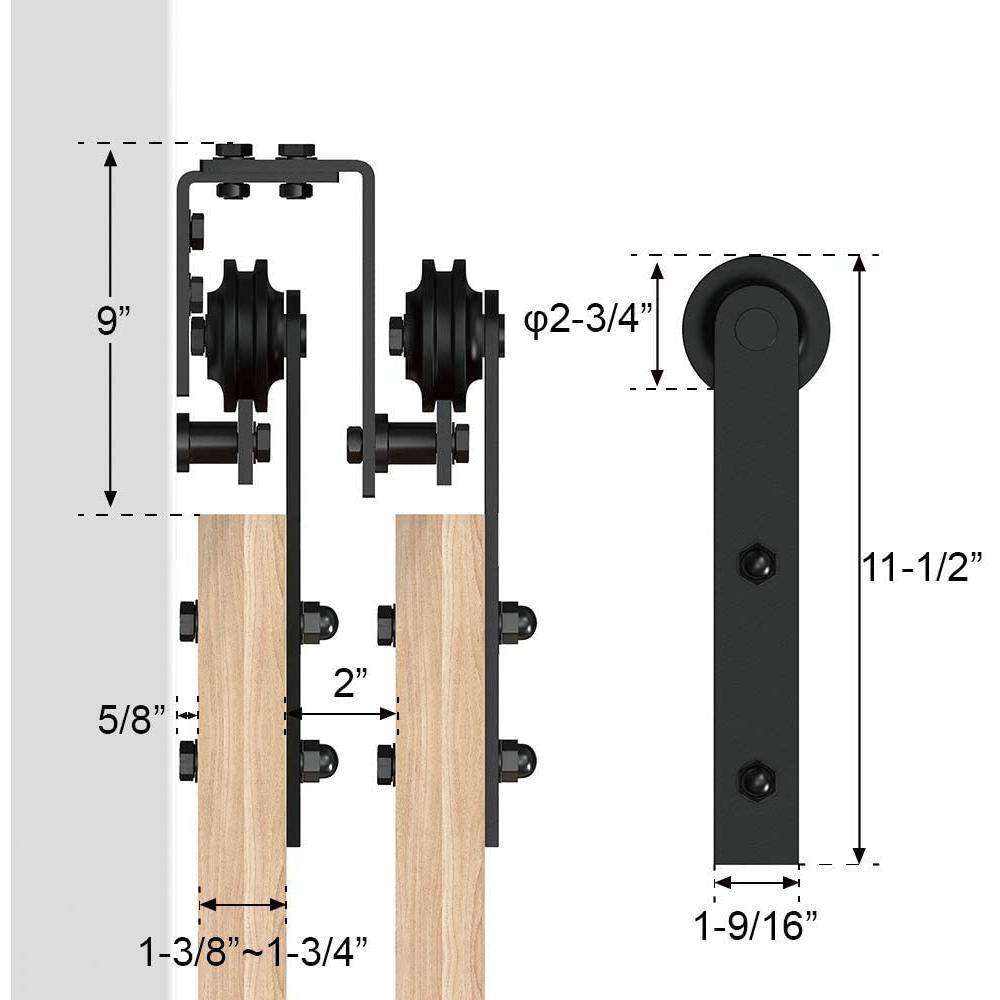Double Bypass Matte Black Barn Door Hardware Kit, 96-inch Track