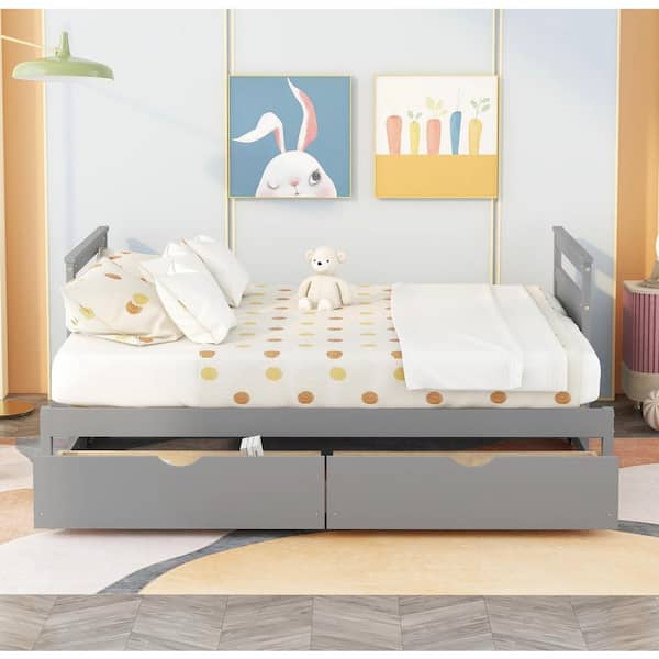 Seafuloy Gray Twin Adjustable Platform Bed with 2-Drawers