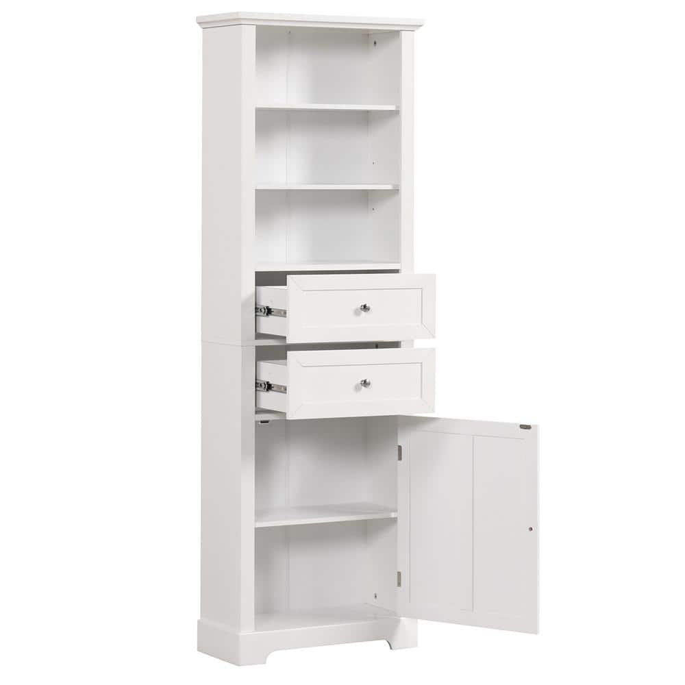 22 in. W x 10 in. D x 67 in. H White Tall Bathroom MDF Linen Cabinet with O