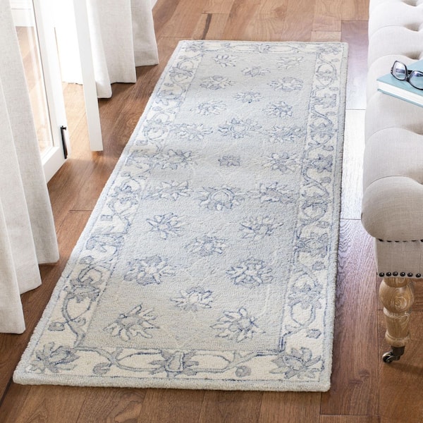 Micro-Loop 2 ft. x 19 ft. Light Blue/Ivory Persian Runner Rug