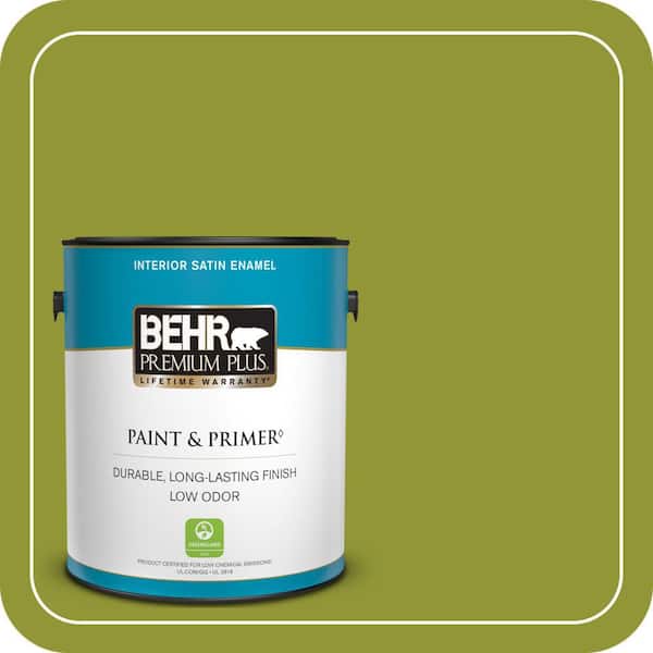 BEHR PREMIUM PLUS 1 gal. #S-H-410 Appletini Satin Enamel Low Odor Interior Paint & Primer