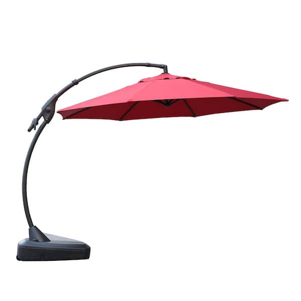 Unbranded 12 ft. Cantilever Umbrella Large Outdoor Heavy-Duty Offset Hanging Patio Umbrella with Base in Red