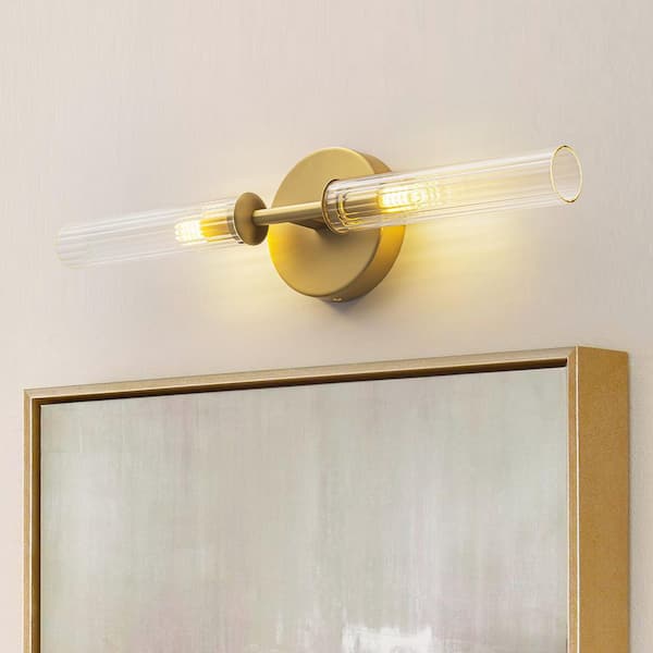 Rennnsan Tora 4.7 in. 2-Light Gold Modern Linear Tube Wall Sconce