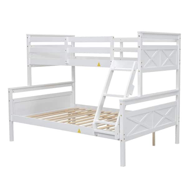 Nestfair White Wood Twin over Full Bunk Bed with ladder and Safety ...