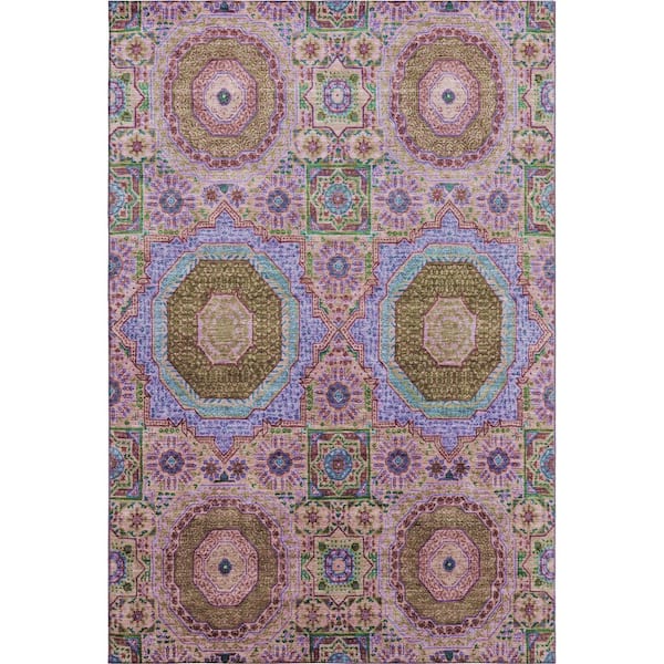 Mayfield Premium Machine Washable Abstract AMF1923 Pink 10 ft. x 14 ft. Area Rug