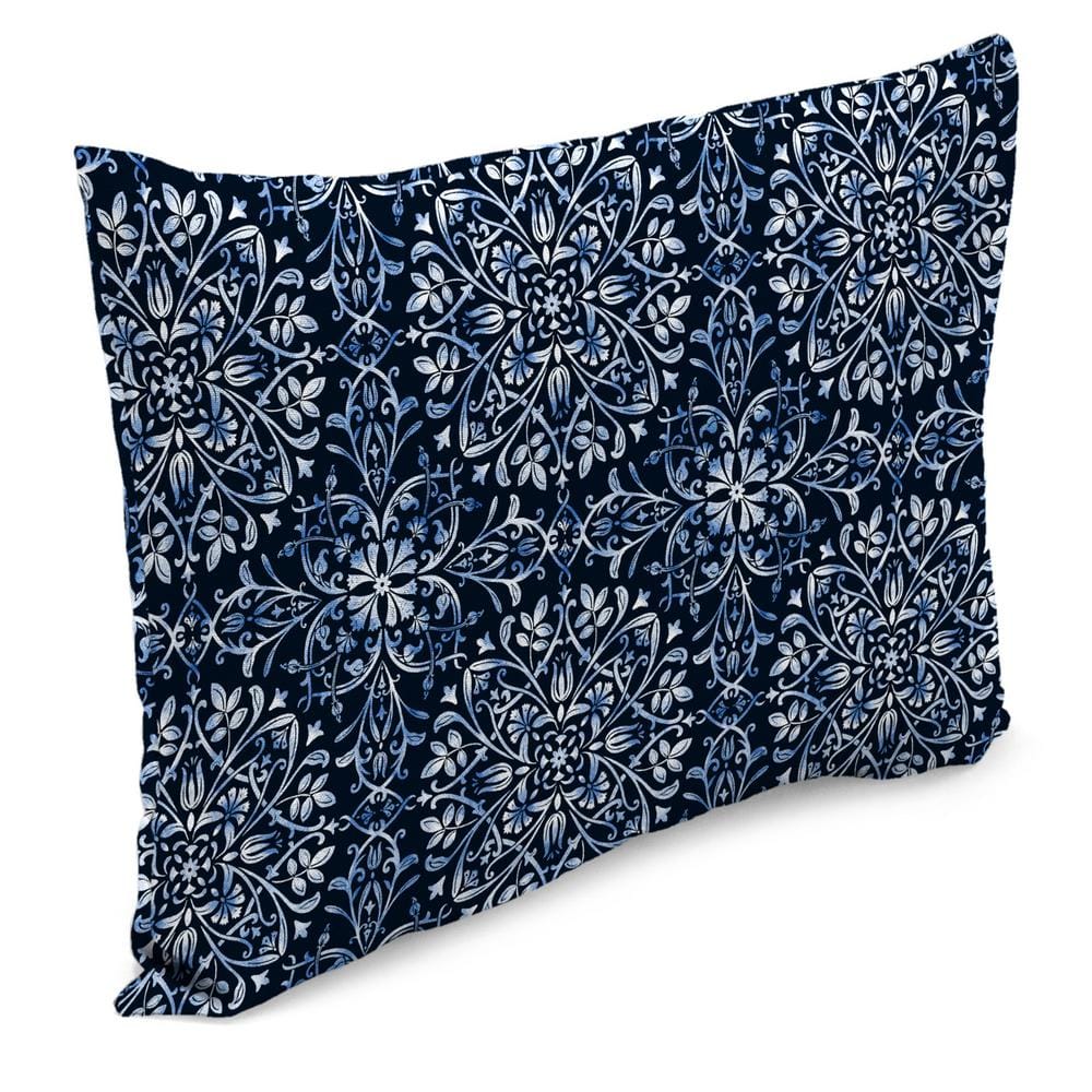 Dresden Midnight Navy Damask Rectangular Outdoor Lumbar Throw Pillow Set