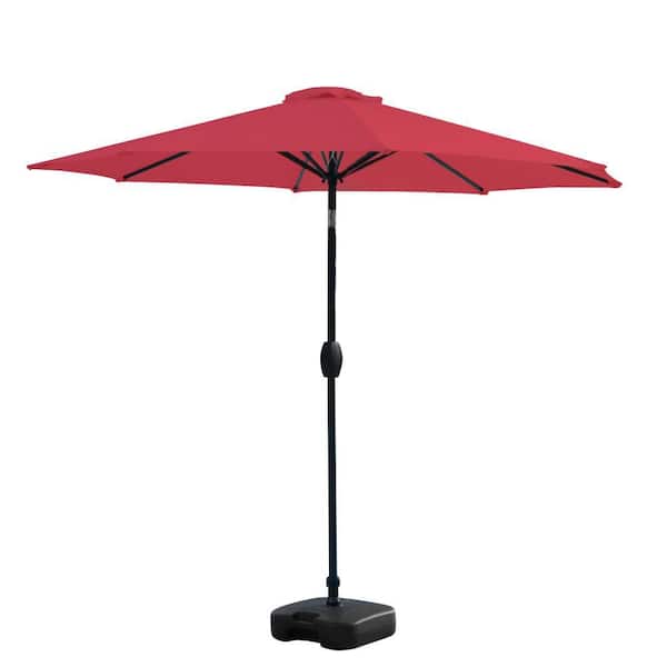 9 ft. Tilt and Crank Patio Table Umbrella With Square Base in Red