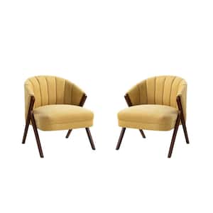 Ernest Mustard Mid-Century Anti-slip Footpad Barrel Livingroom Chair with Vertical Channel-Tufted Back (Set of 2)