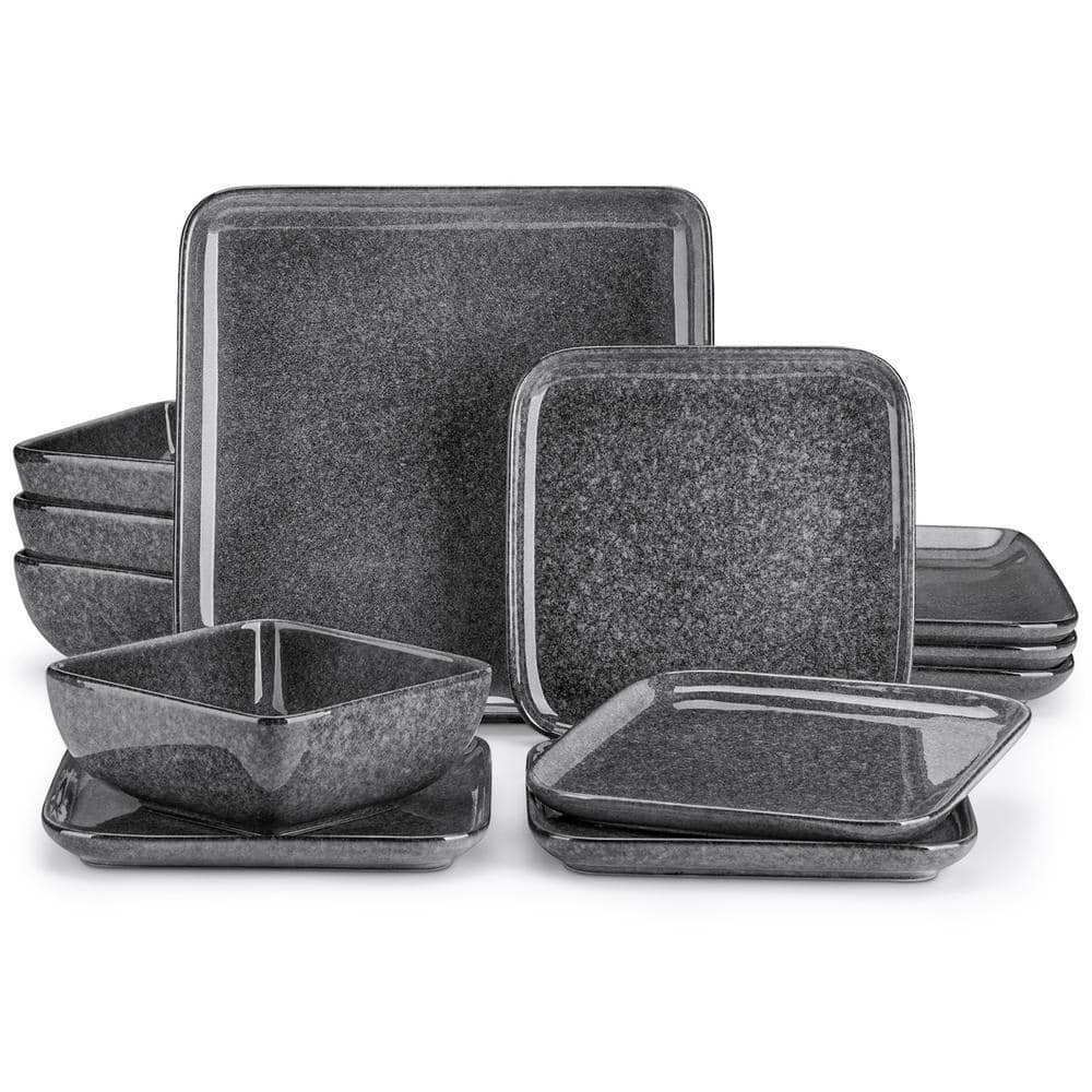 12-Piece Gray Stoneware Dinnerware Set - Thumbnail 3