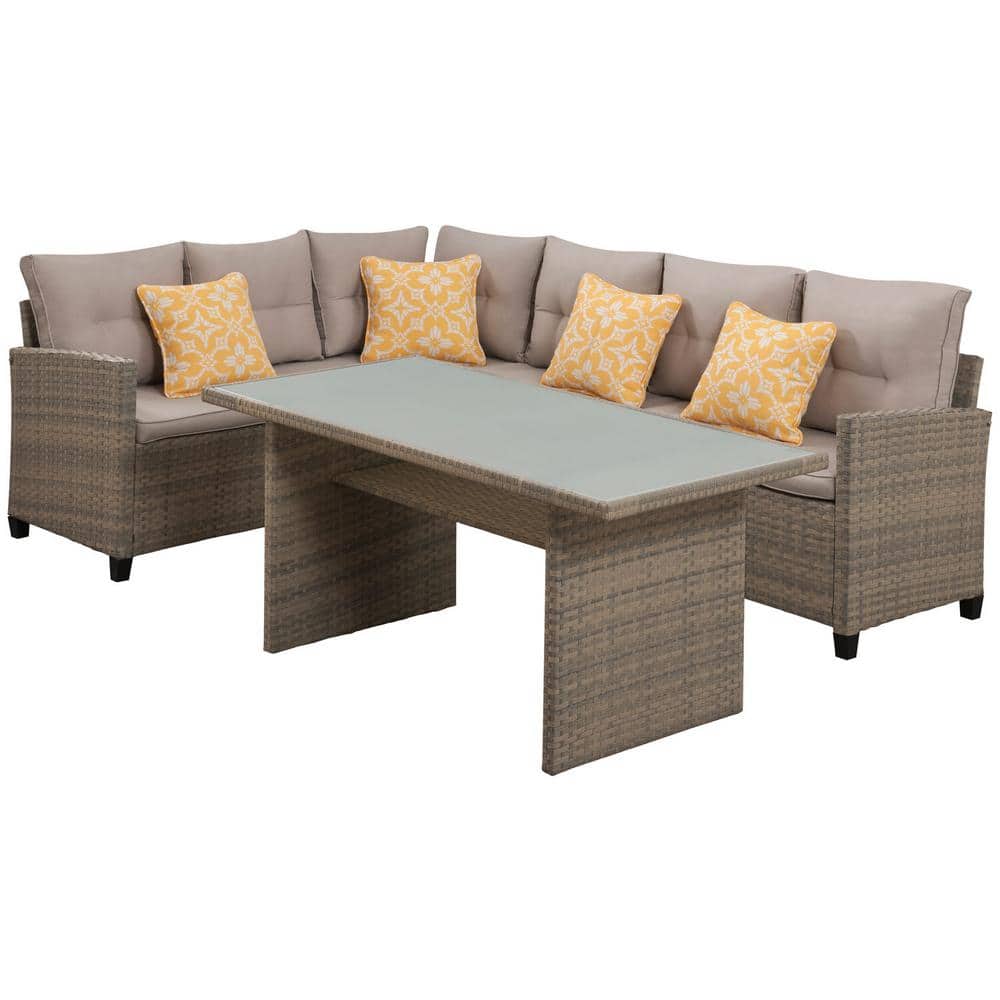 Amelia 6-Person Gray PVC Resin & Steel Outdoor Sectional Set with Chow Table