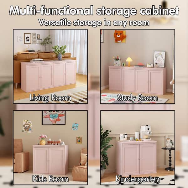 GDFSTUDIO Modern Baby Pink 19.68 in. Wood Frame Accent Storage Cabinet Sideboard with Double Doors, Adjustable Shelves 217322