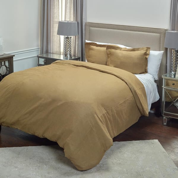 Rizzy Home Khaki Solid Queen Linen Duvet Cover