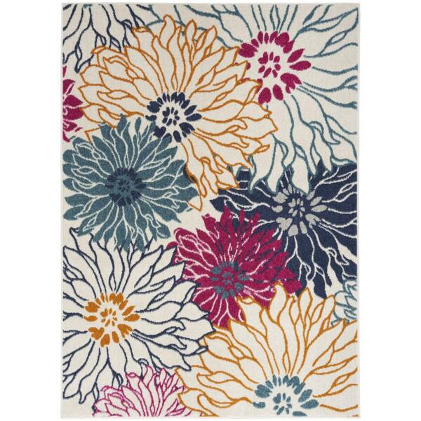 HomeRoots Cream 5 ft. x 7 ft. Floral Power Loom Area Rug