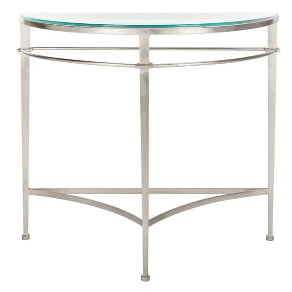 SAFAVIEH Baur 15.3 in. Silver/Glass Rectangle Metal Console Table