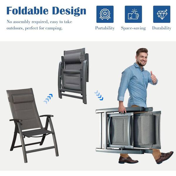 350 lbs. Aluminum Patio Folding Lawn Chair Beach Chair with Padded