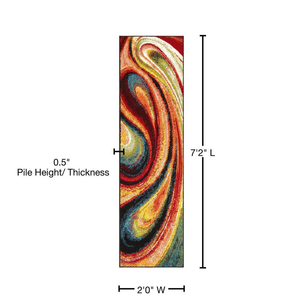 Adja Red and Multicolor Abstract Swirl Runner Rug