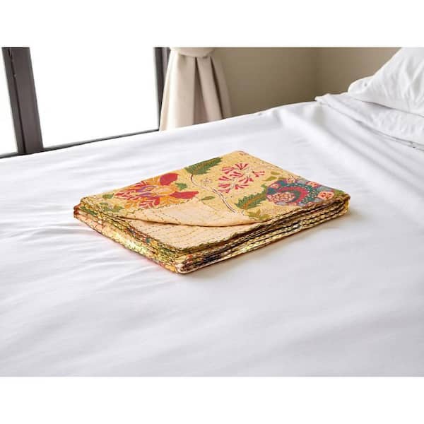 Pink, Yellow Floral Cotton Throw Blanket