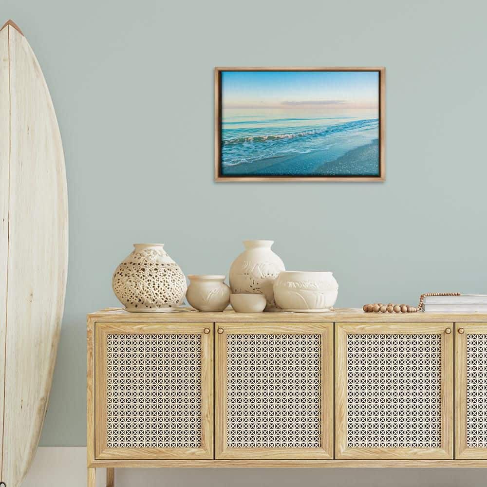 Serene Waves at Sunrise by Mary Lou Johnson Brown Floater Frame Nature Graphic Art Print 17 in. x 25 in. price history on PriceWatchPro