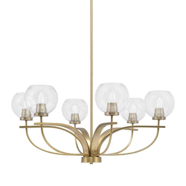 Unbranded Olympia 6 Light, Uplight, Chandelier, New Age Brass Finish, 5.75 in. Clear Bubble Glass