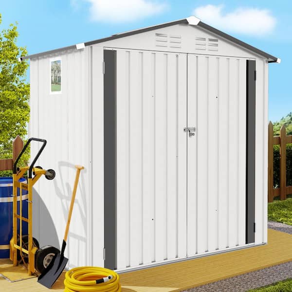 ToolCat 6 ft. W x 3.5 ft. D Metal Shed with Pitched Roof and Positive Window, Lockable Door Sheds in White + Gray (19 sq. ft. )