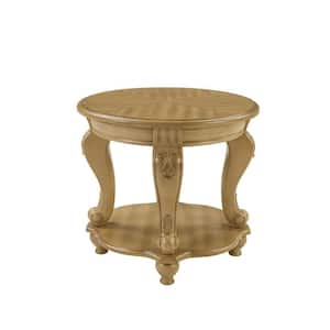Two Tone 22 in. Antique Natural Round Solid Wood End Table with Shelf,Living Room Corner Table Easy Assemble