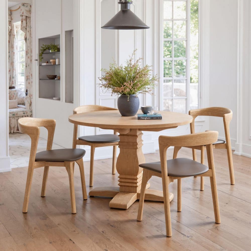 Tabi 47.2 in. Natural Solid Elm Wood Top Pedestal Base Dining Table (Seats 4) price history on PriceWatchPro