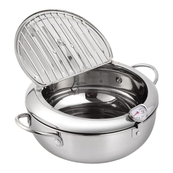 3.2 qt. Stainless Steel Stock Pot in Silver with Thermometer for Precise Temperature Control and Oil Drain