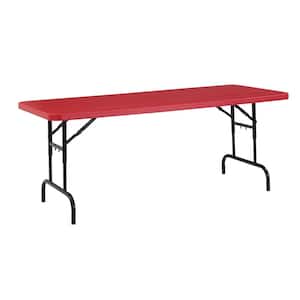 72 in. Red Plastic Adjustable Height Folding High Top Table