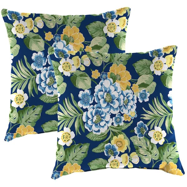 Jordan Manufacturing 18 in. L x 18 in. W x 4 in. T Square Outdoor Throw Pillow in Binessa Lapis (2-Pack)
