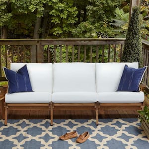 Saratoga Teak Outdoor Sofa in Natural with White Cushions