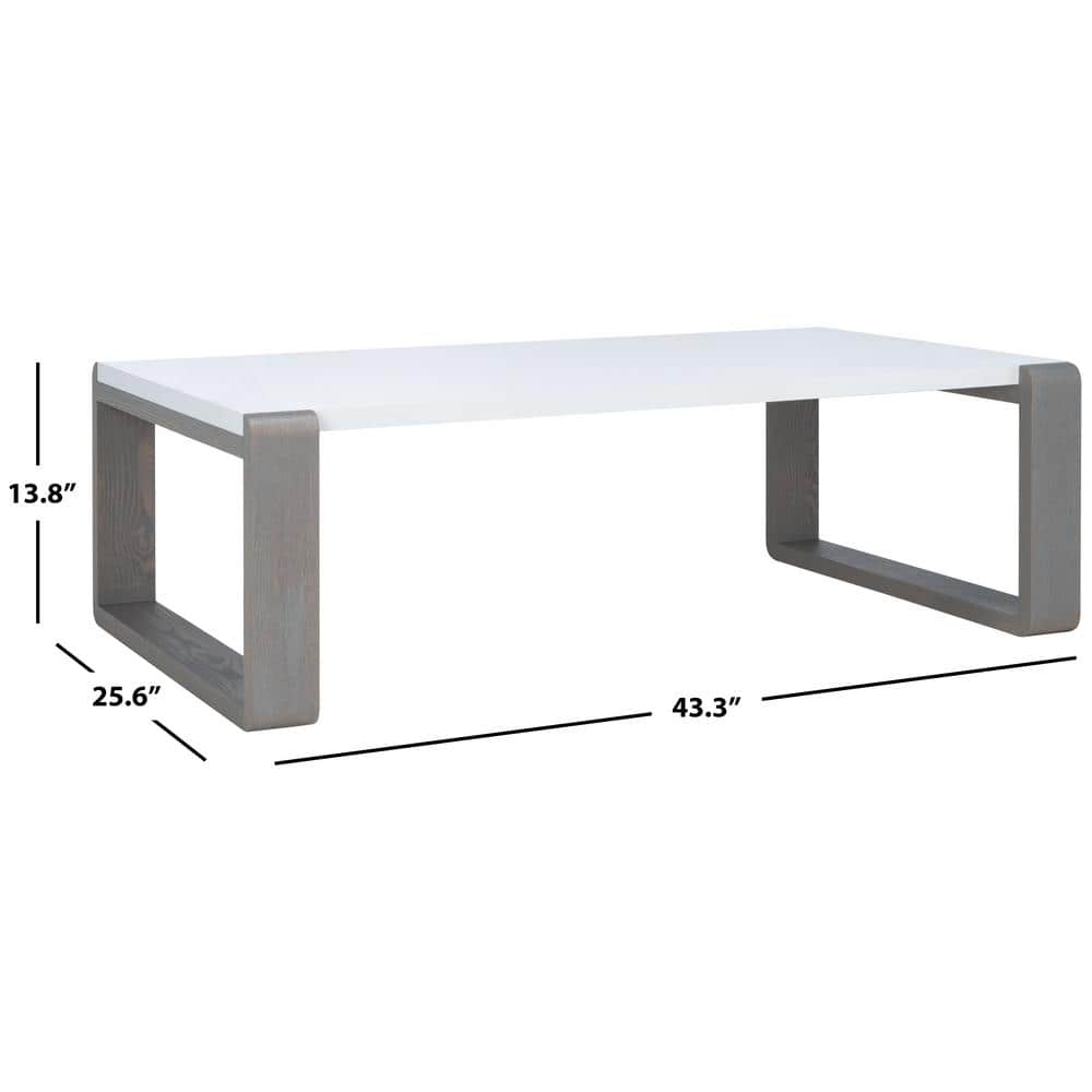 White and Grey Lacquered Wood Rectangular Coffee Table
