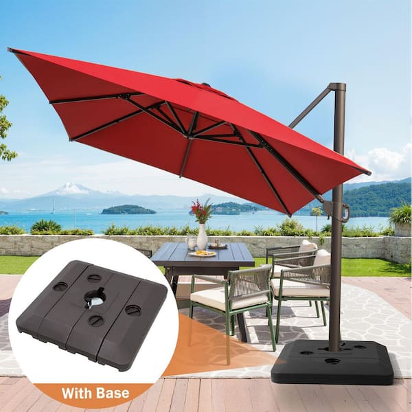 Pellebant 13 ft. x 10 ft. Outdoor Aluminum Heavy-Duty 360° Rotation Cantilever Patio Umbrella in Red with 240 lbs. Square Stand