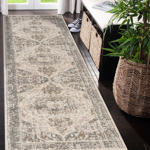 Alpine 2 ft. 7 in.  x  10 ft.  Light Beige Medallion Pattern Runner Rug for High Traffic Entryway Kitchen Hallway