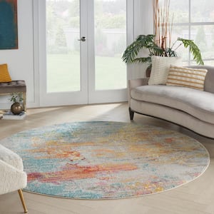 Celestial Sealife Multicolor 8 ft. x 8 ft. Abstract Modern Round Area Rug